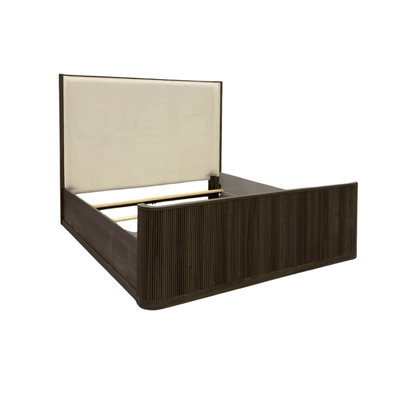 Sylvie King UPH Bed with White Fabric in Dark Brown - Al Rugaib Furniture