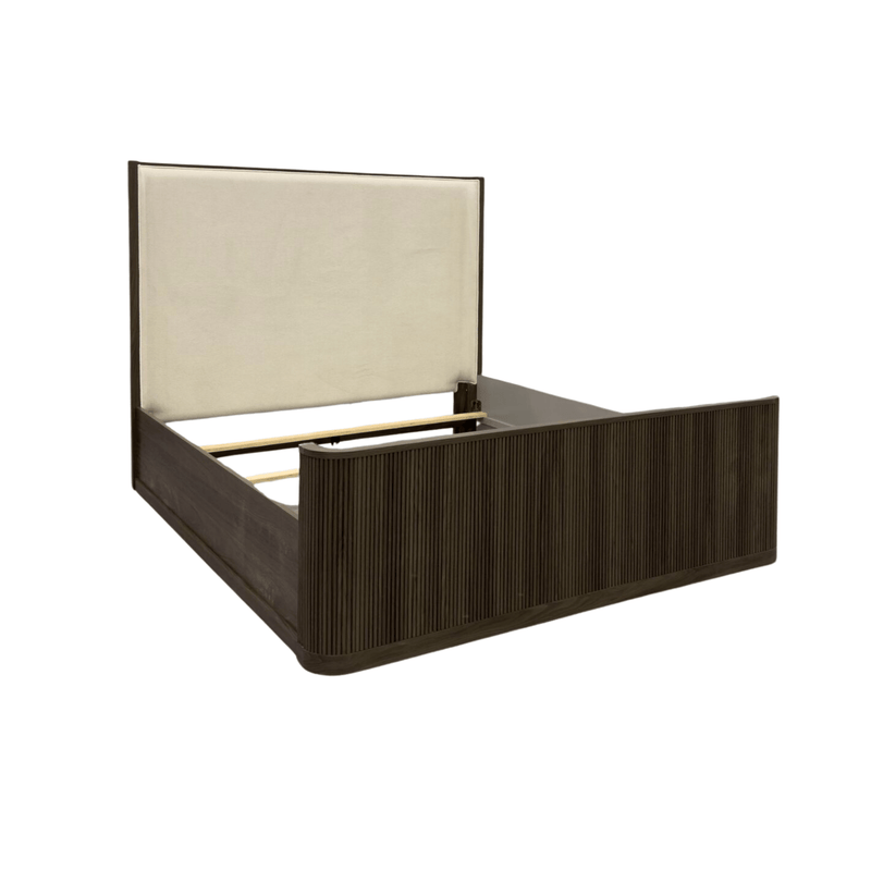Sylvie Queen UPH Bed with White Fabric in Dark Brown - Al Rugaib Furniture