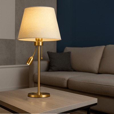 Table Lamp with Light Fabric Shade and Flexible Reading Arm in Elegant Gold - Al Rugaib Furniture
