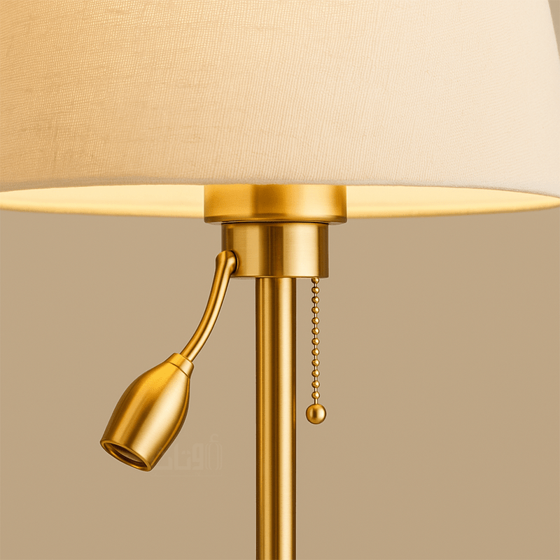 Table Lamp with Light Fabric Shade and Flexible Reading Arm in Elegant Gold - Al Rugaib Furniture