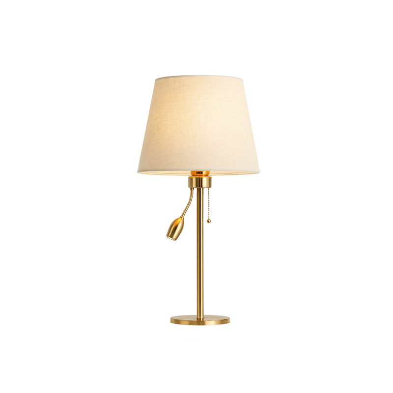 Table Lamp with Light Fabric Shade and Flexible Reading Arm in Elegant Gold - Al Rugaib Furniture