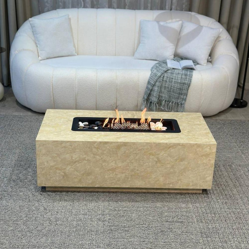 Table with Built - In Charcoal Fire Pit – Light Beige – 120×60×40 cm - Al Rugaib Furniture