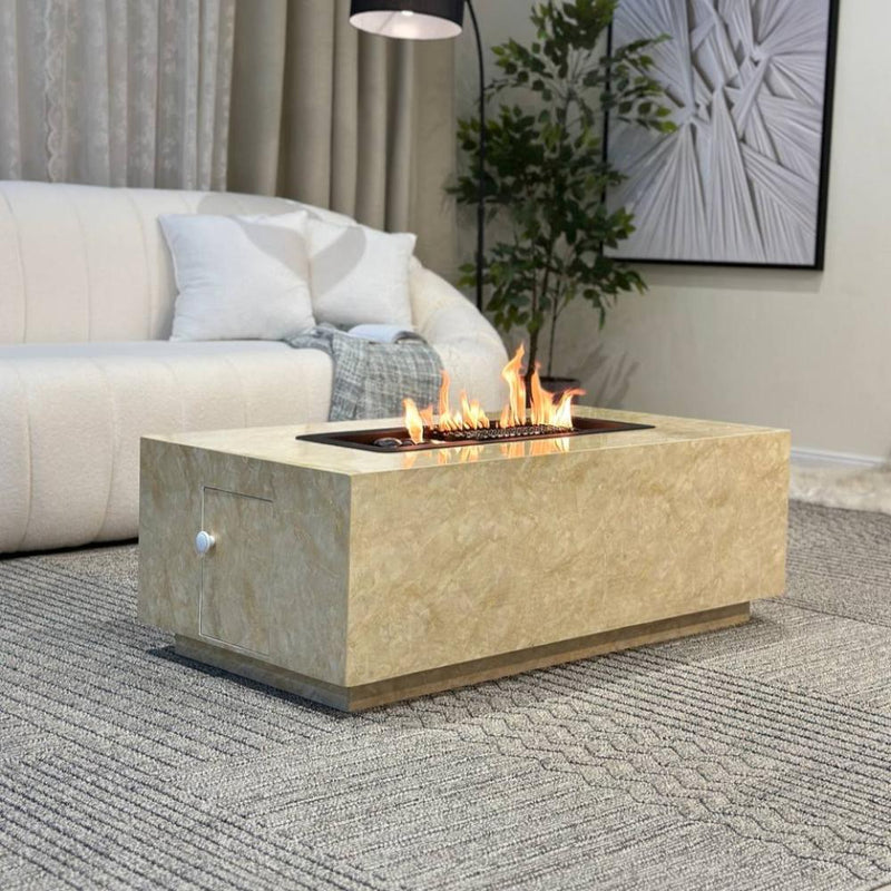 Table with Built - In Charcoal Fire Pit – Light Beige – 120×60×40 cm - Al Rugaib Furniture