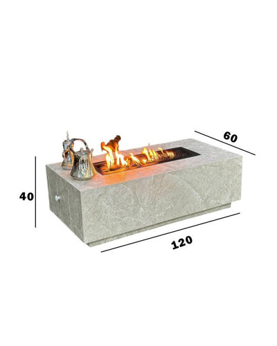 Table with Built - In Charcoal Fire Pit – Marble Grey – 120×60×40 cm - Al Rugaib Furniture