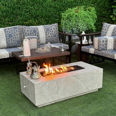 Table with Built - In Charcoal Fire Pit – Marble Grey – 120×60×40 cm - Al Rugaib Furniture