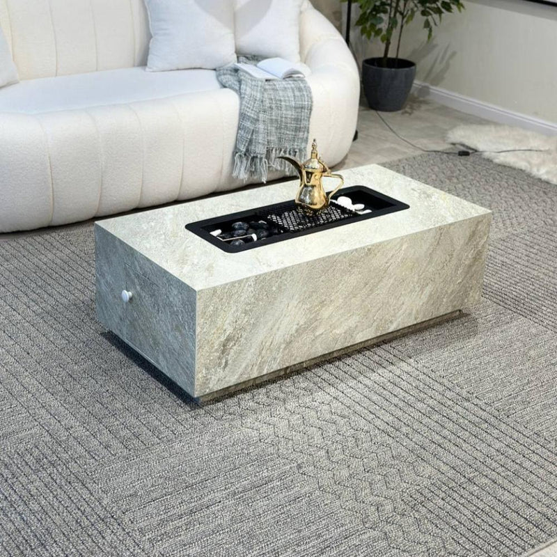 Table with Built - in Charcoal Fire Pit – Stone Grey – 120×60×40 cm - Al Rugaib Furniture