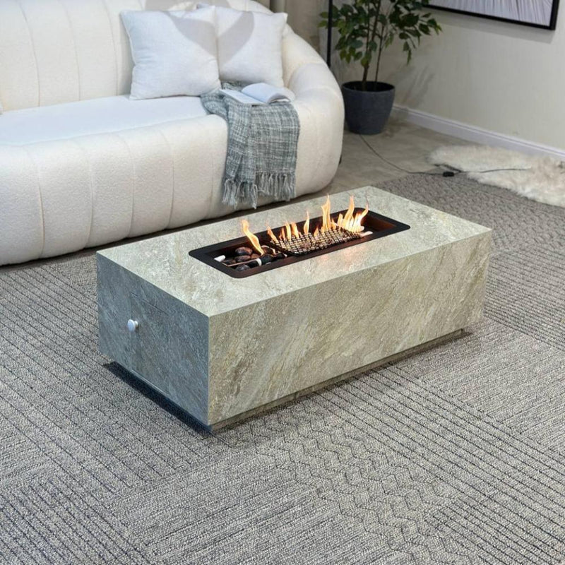 Table with Built - in Charcoal Fire Pit – Stone Grey – 120×60×40 cm - Al Rugaib Furniture