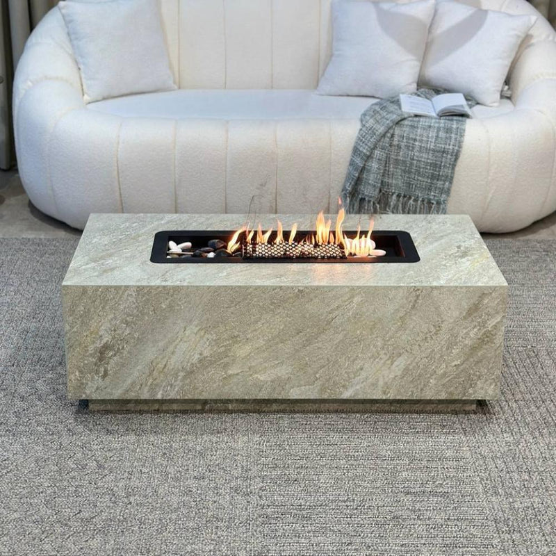 Table with Built - in Charcoal Fire Pit – Stone Grey – 120×60×40 cm - Al Rugaib Furniture