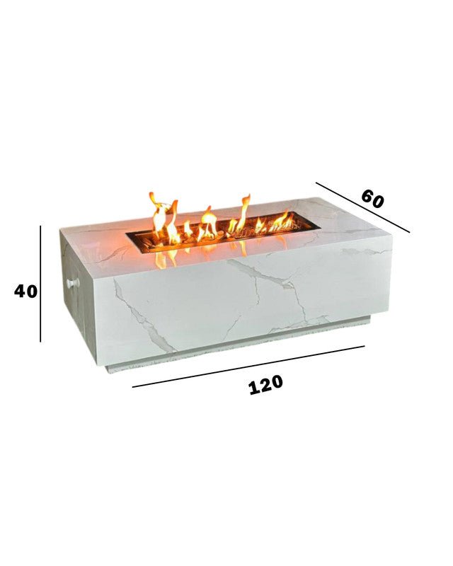 Table with Built - In Charcoal Fire Pit – White Marble – 120×60×40 cm - Al Rugaib Furniture