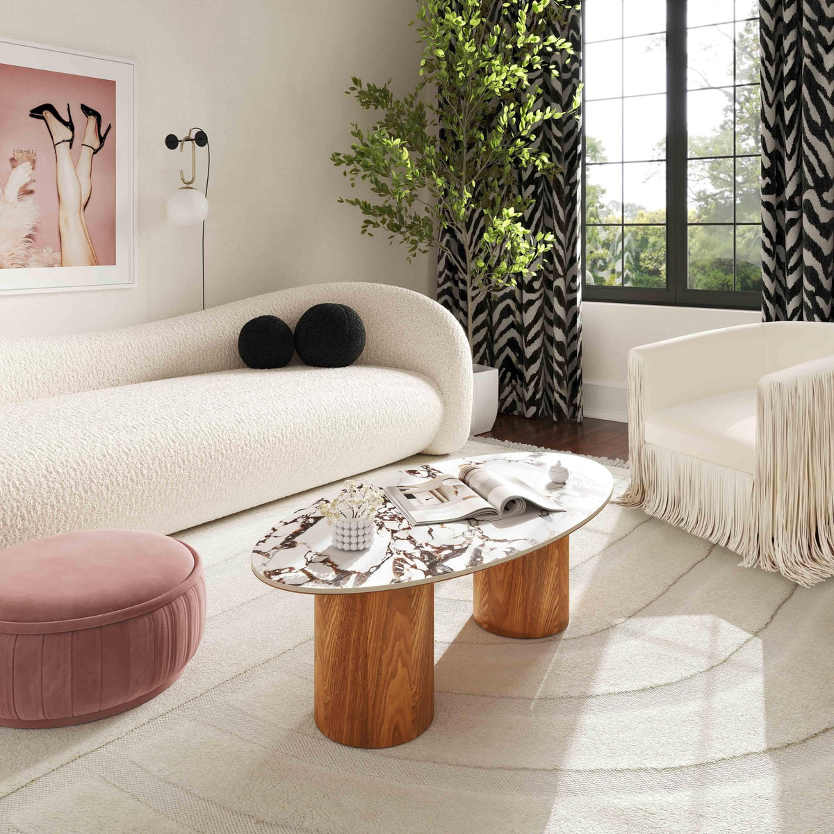 Tamara Marble Ceramic Oval Coffee Table Coffee Tables| TOV