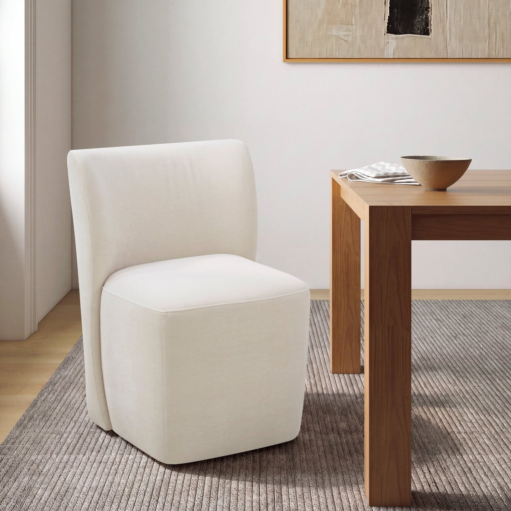 Tanny Cream Armless chair leg wheel Dining Chairs| Roots Furniture