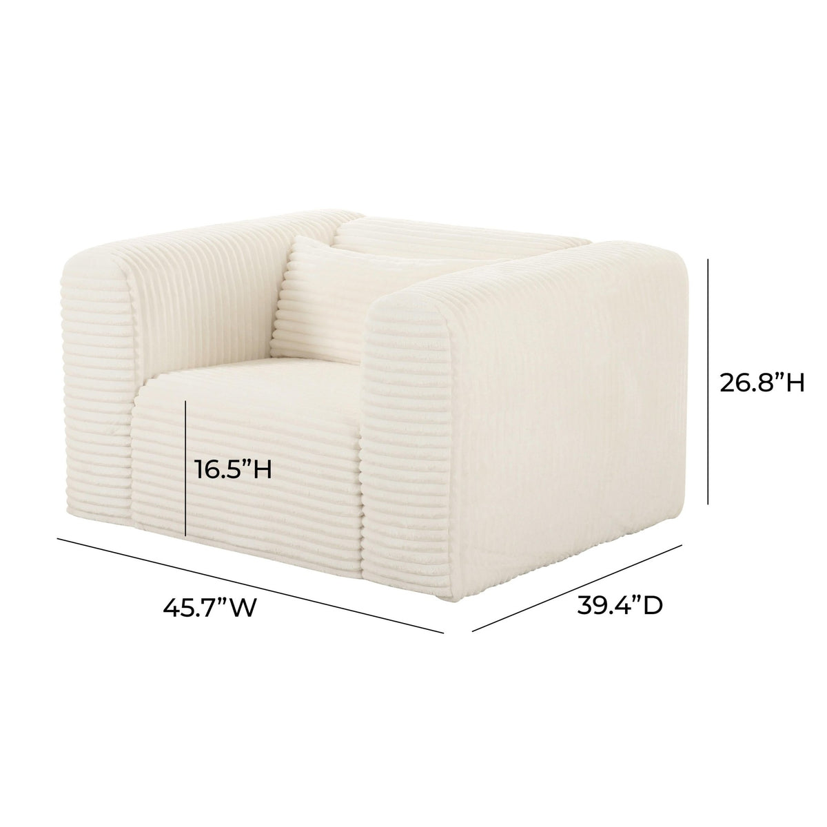 Tarra Fluffy Oversized Cream Corduroy Armchair Chairs| TOV