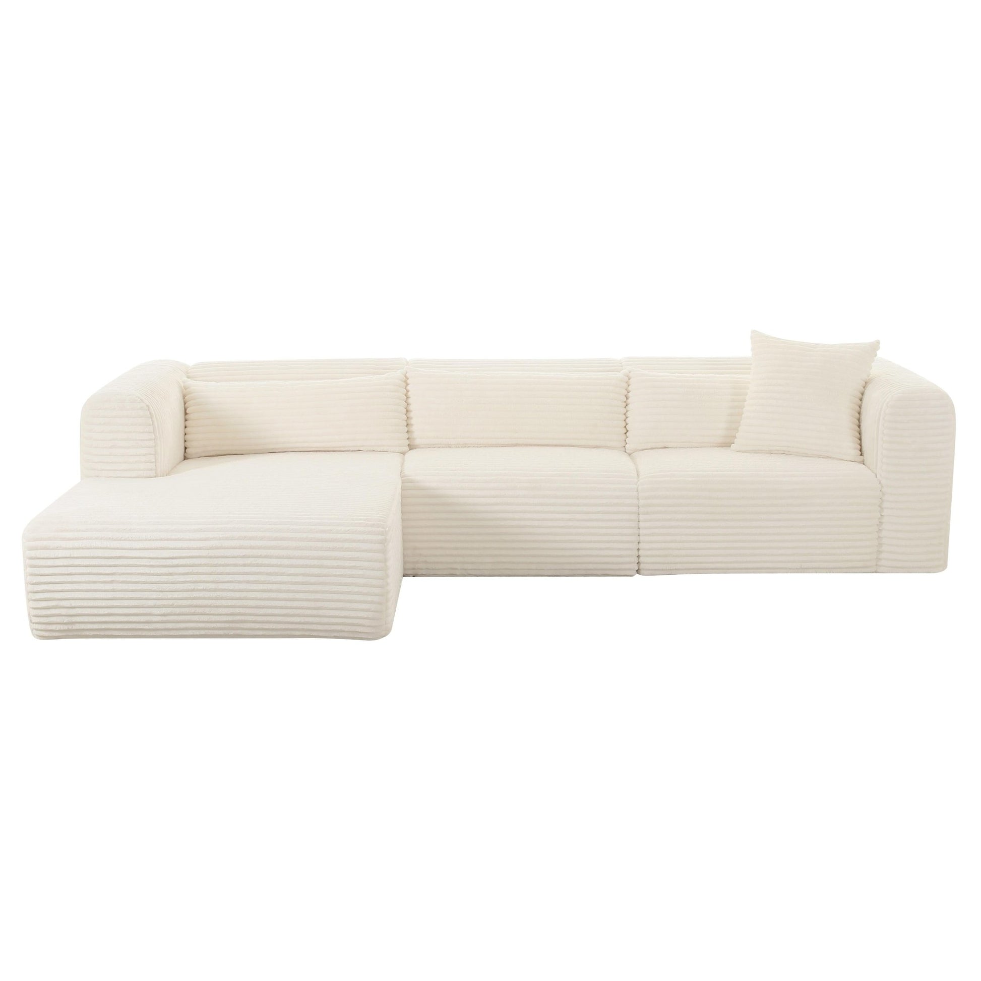 Tarra Fluffy Oversized Cream Corduroy Modular LAF Sectional Sectionals| TOV