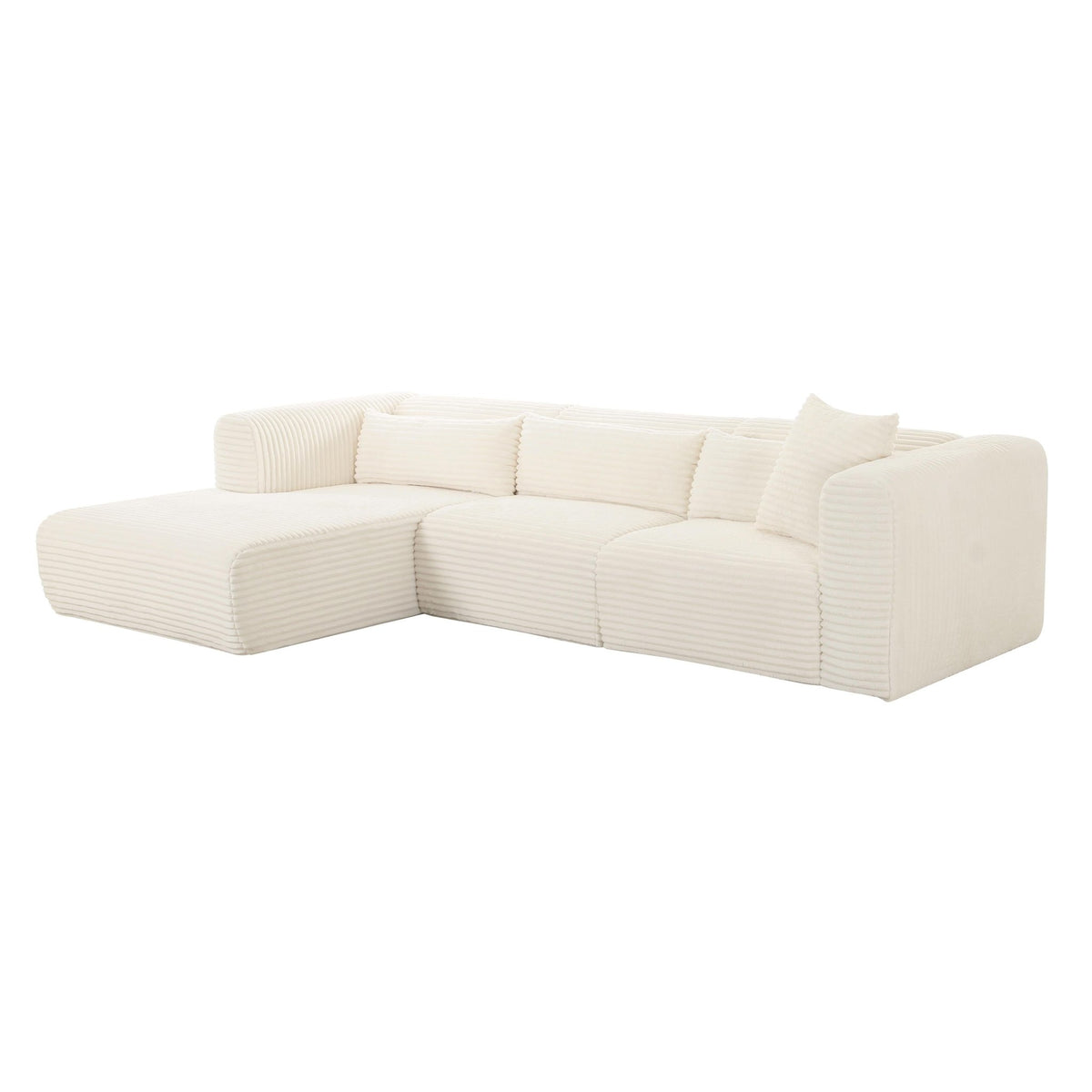 Tarra Fluffy Oversized Cream Corduroy Modular LAF Sectional Sectionals| TOV