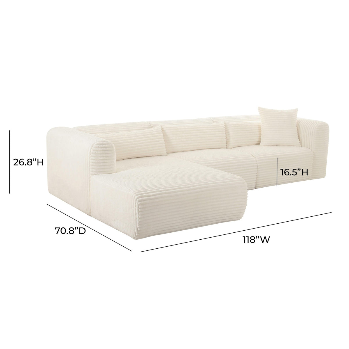 Tarra Fluffy Oversized Cream Corduroy Modular LAF Sectional Sectionals| TOV