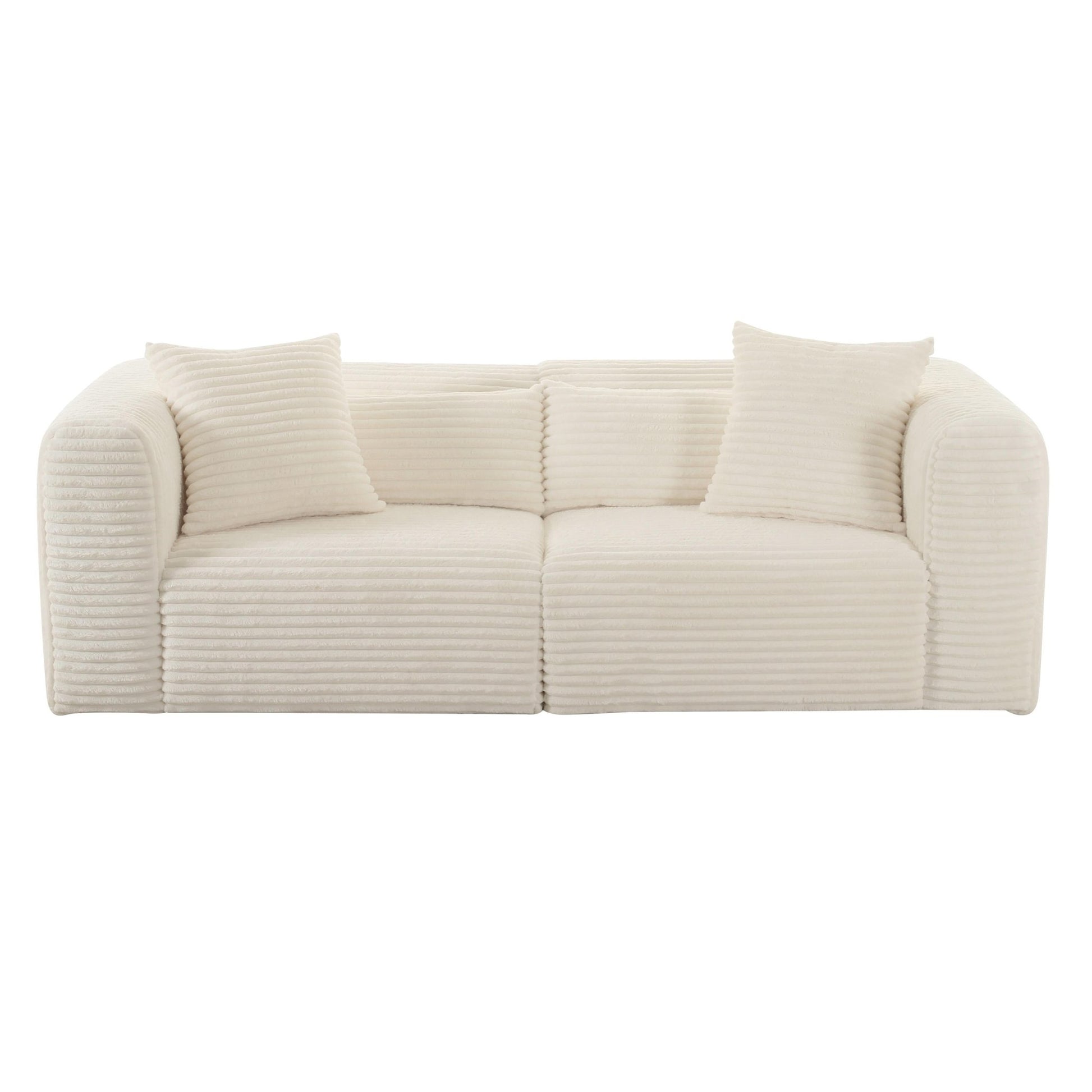 Tarra Fluffy Oversized Cream Corduroy Modular Loveseat Sofas & Loveseats| TOV