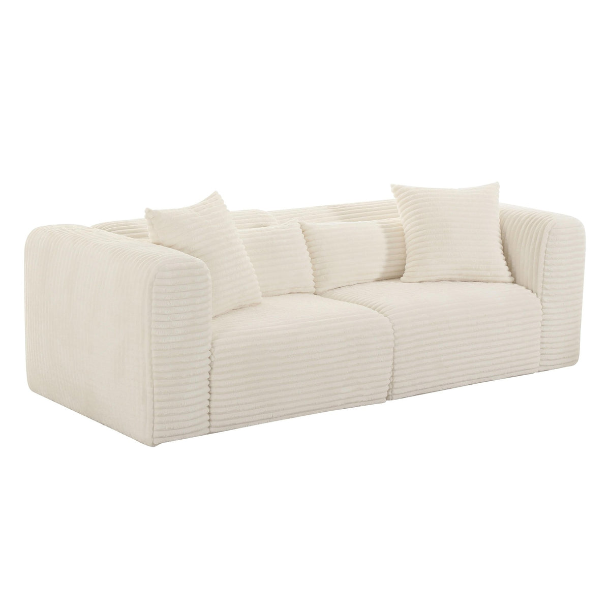 Tarra Fluffy Oversized Cream Corduroy Modular Loveseat Sofas & Loveseats| TOV