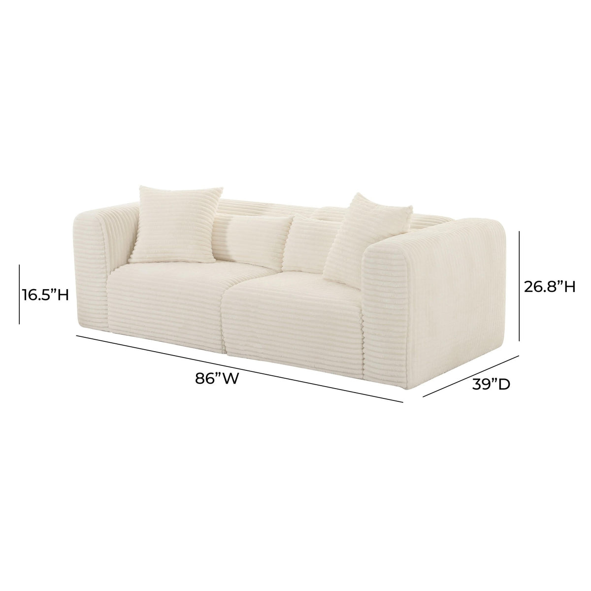 Tarra Fluffy Oversized Cream Corduroy Modular Loveseat Sofas & Loveseats| TOV