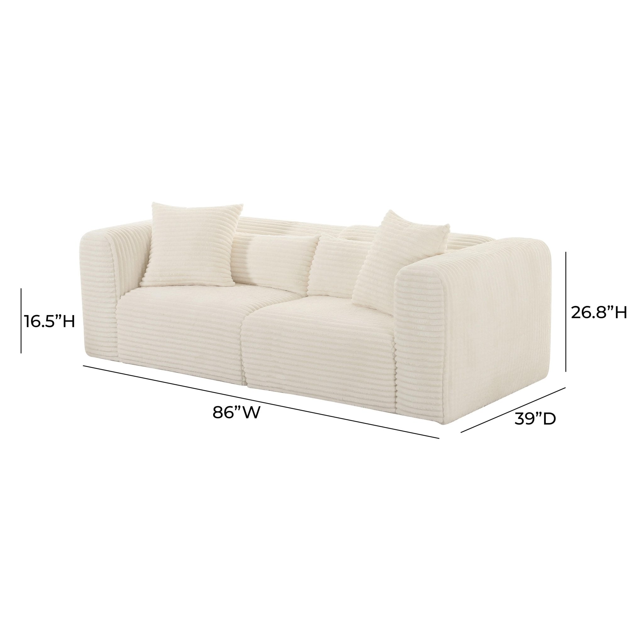 Tarra Fluffy Oversized Cream Corduroy Modular Loveseat Sofas & Loveseats| TOV