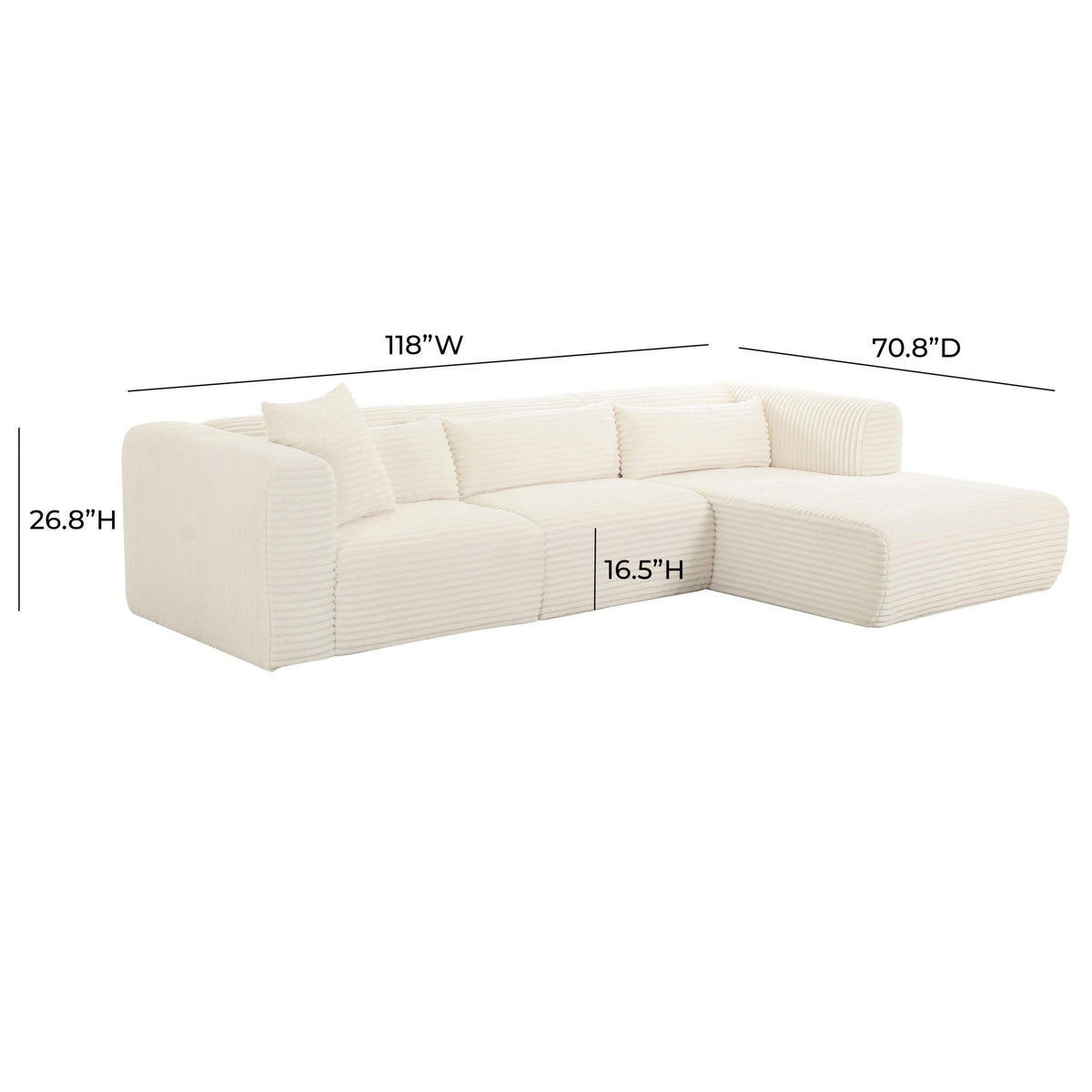 Tarra Fluffy Oversized Cream Corduroy Modular RAF Sectional Sectionals| TOV