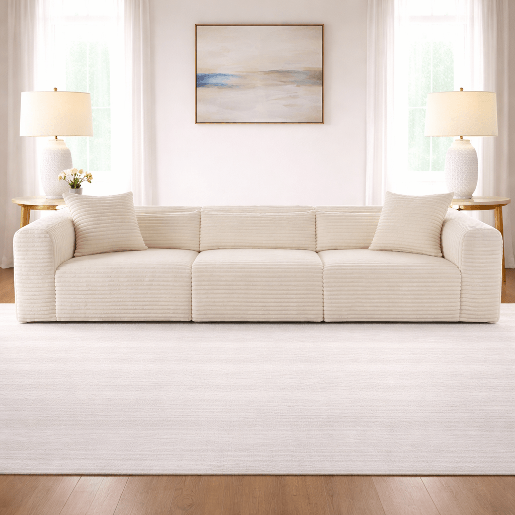 Tarra Fluffy Oversized Cream Corduroy Modular Sofa Sofas & Loveseats| TOV
