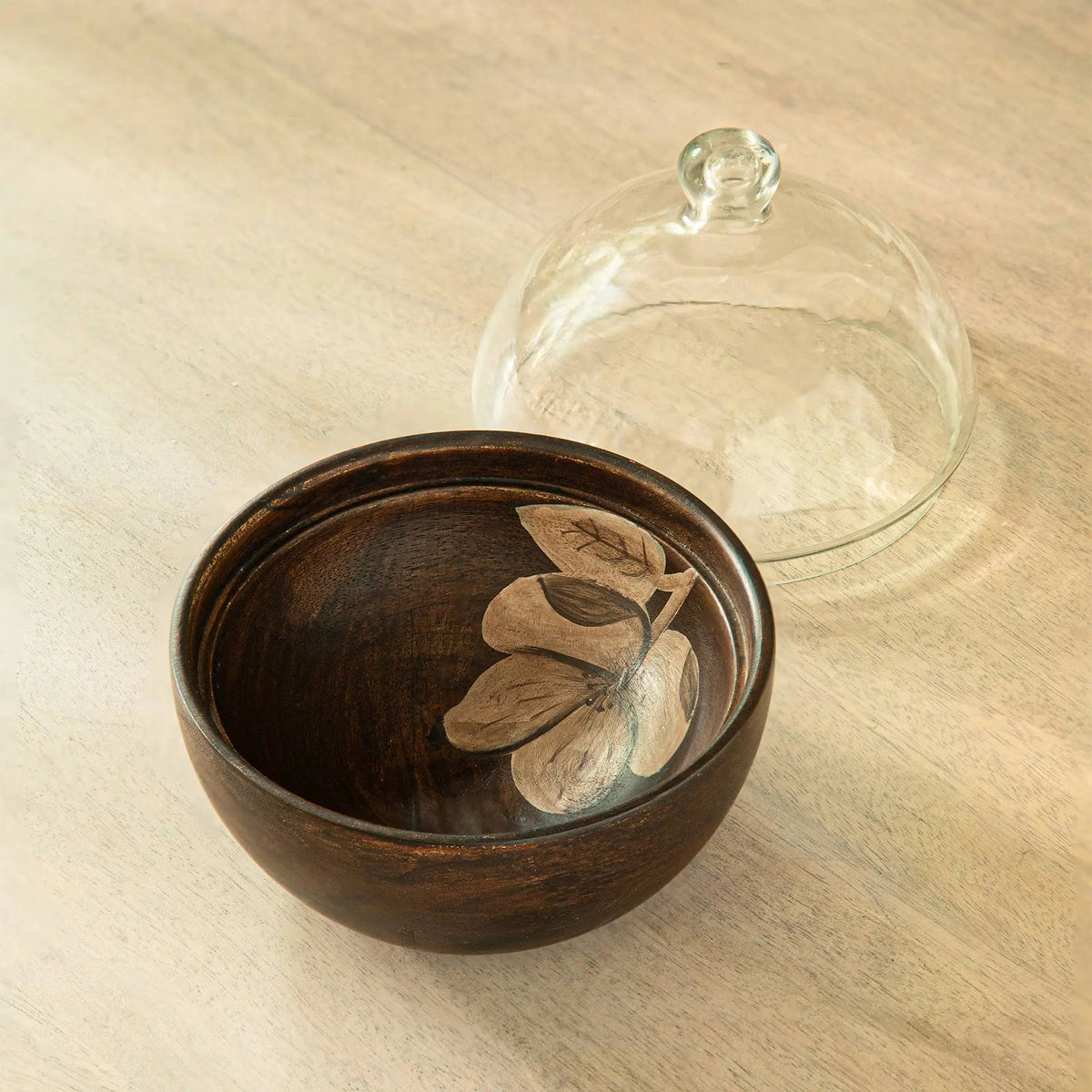 Tashi Glass Cloche With Wooden Bowl Tray| Roots Furniture