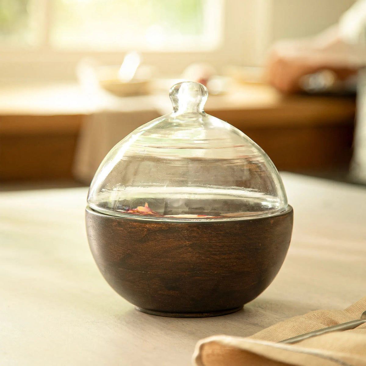 Tashi Glass Cloche With Wooden Bowl Tray| Roots Furniture