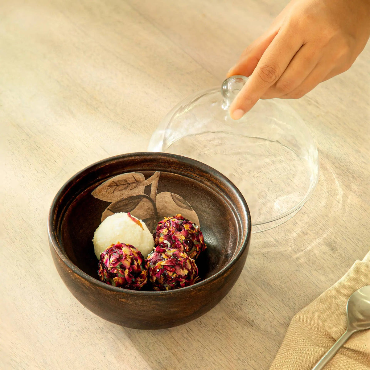 Tashi Glass Cloche With Wooden Bowl Tray| Roots Furniture