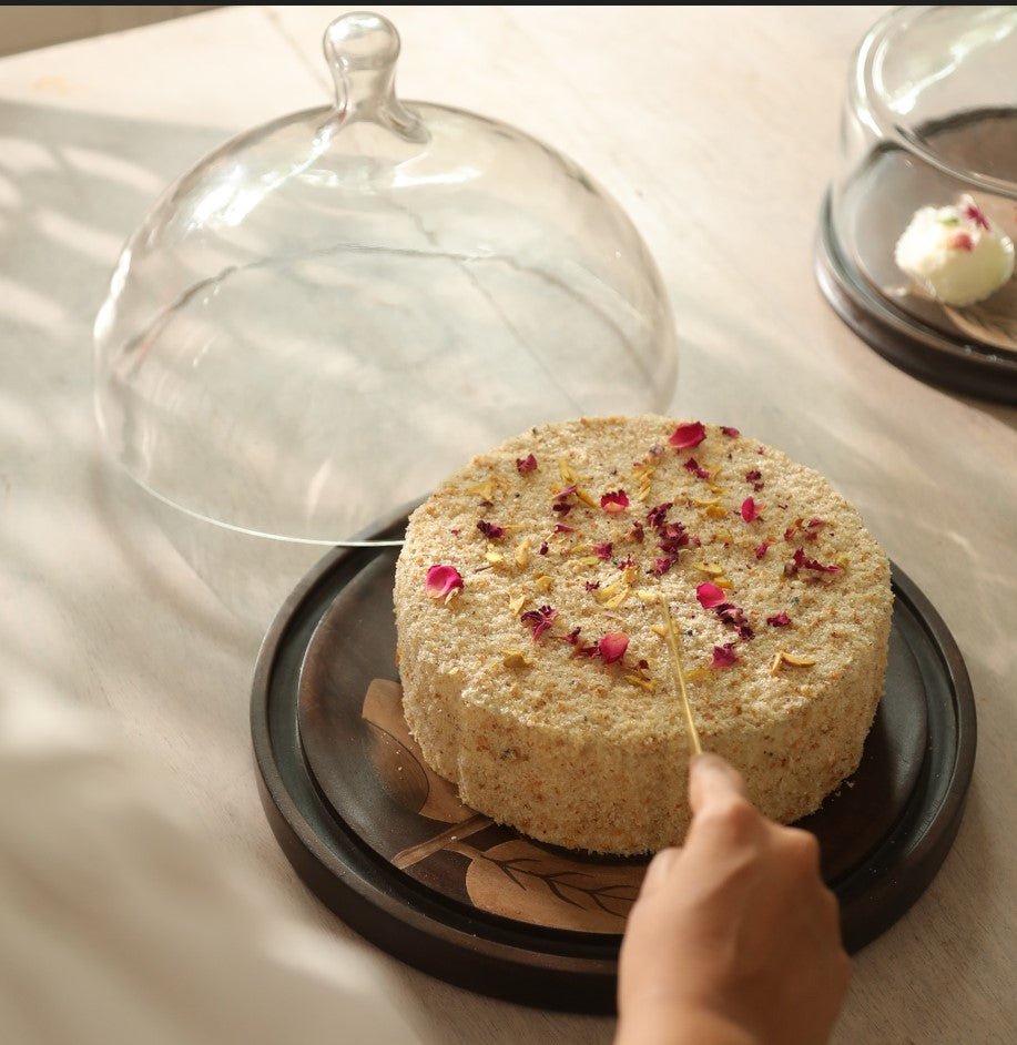 Tashi Glass Cloche With Wooden Painted Base Tray| Roots Furniture