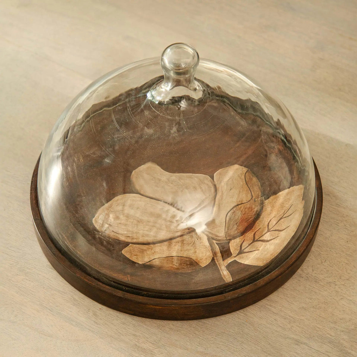 Tashi Glass Cloche With Wooden Painted Base Tray| Roots Furniture