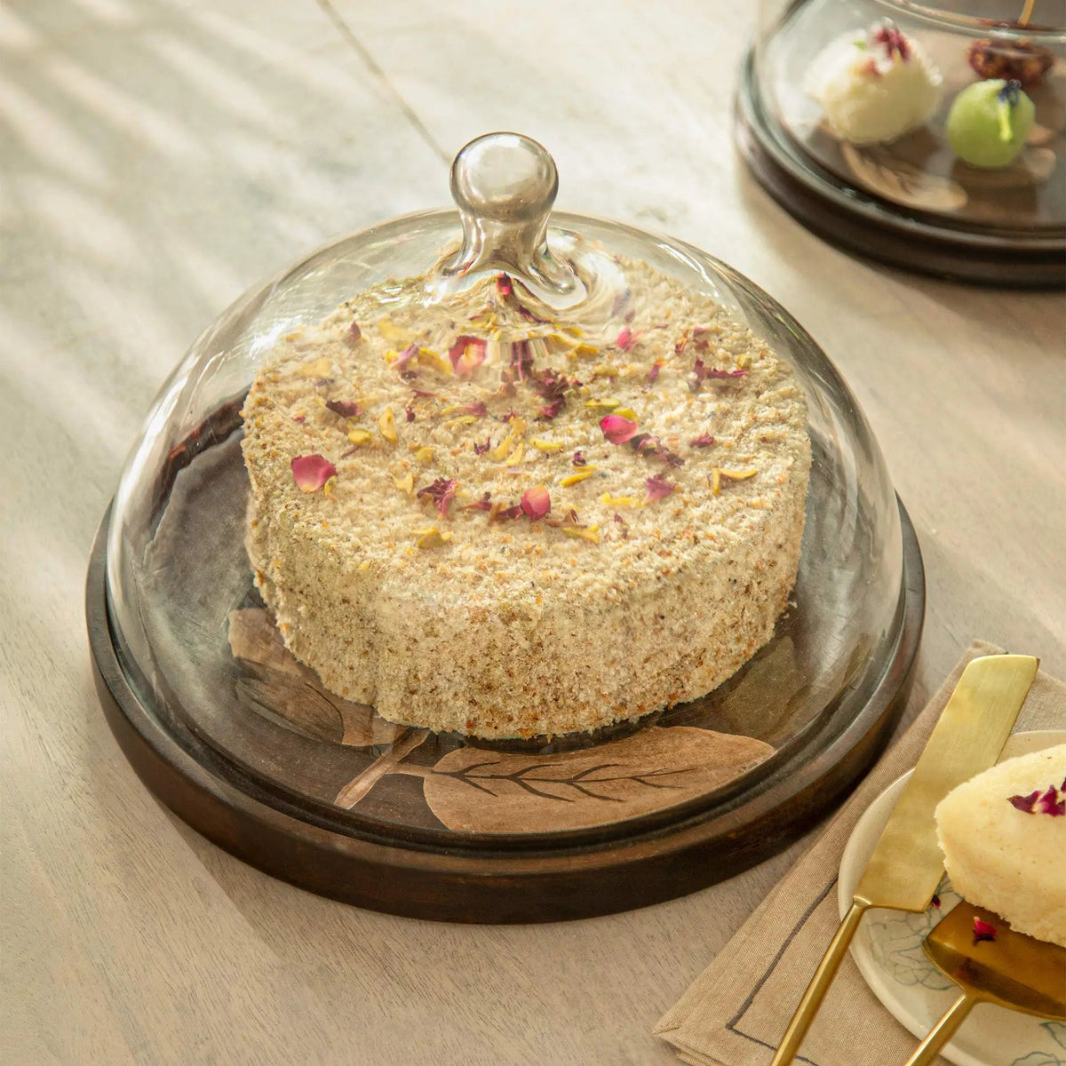 Tashi Glass Cloche With Wooden Painted Base Tray| Roots Furniture