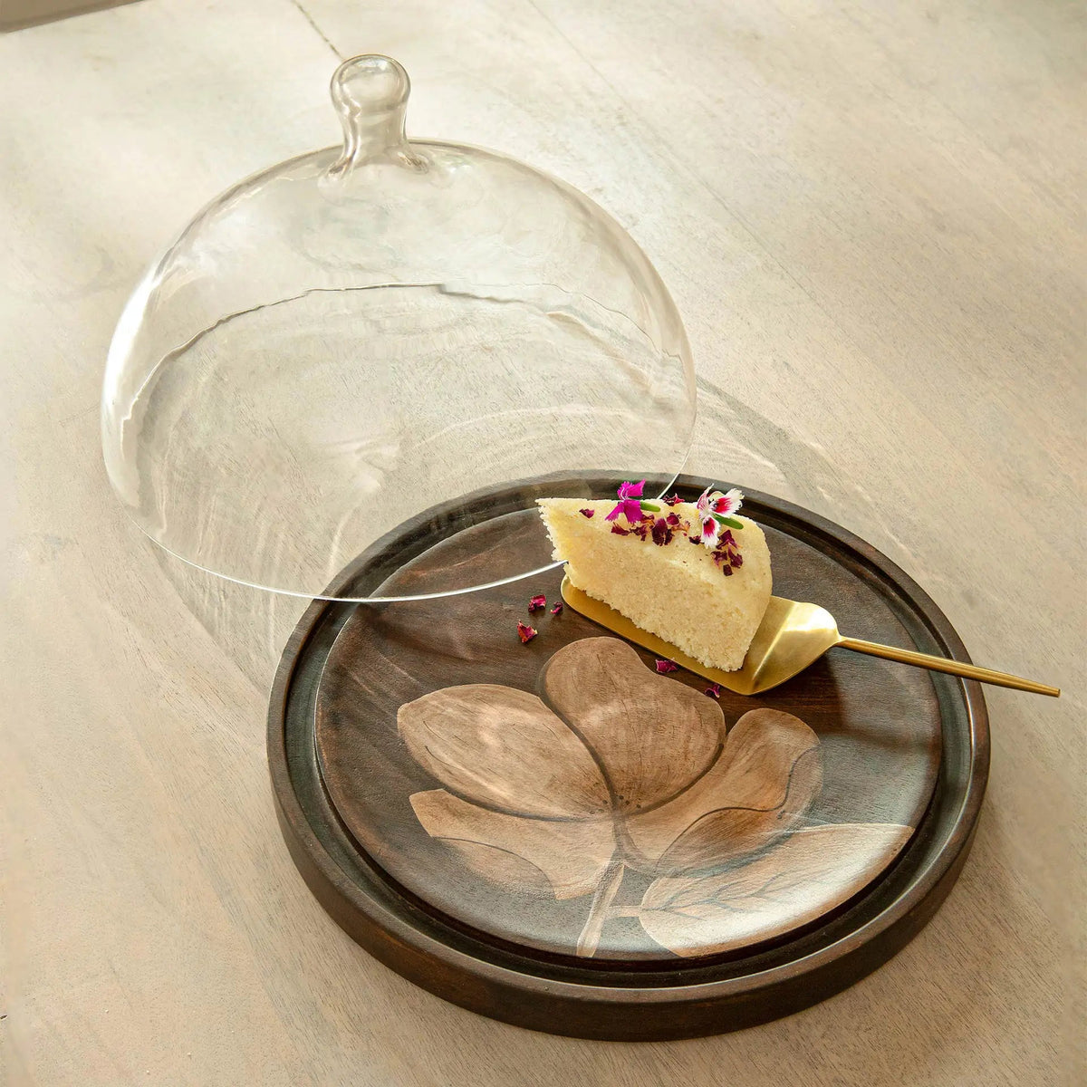 Tashi Glass Cloche With Wooden Painted Base Tray| Roots Furniture