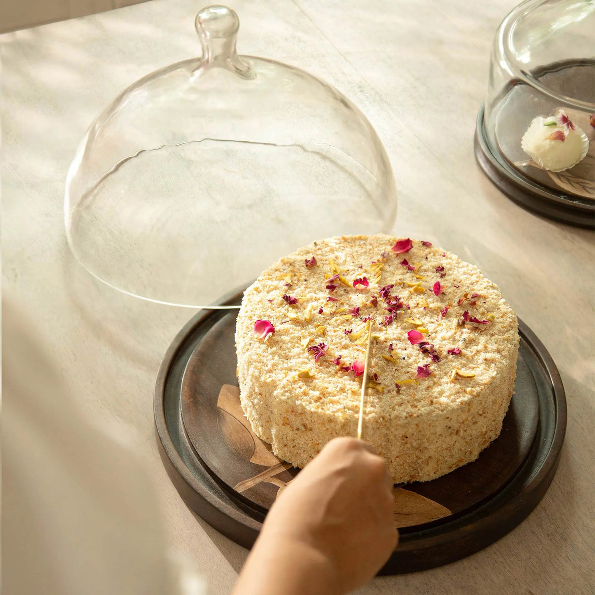 Tashi Glass Cloche With Wooden Painted Base Tray| Roots Furniture