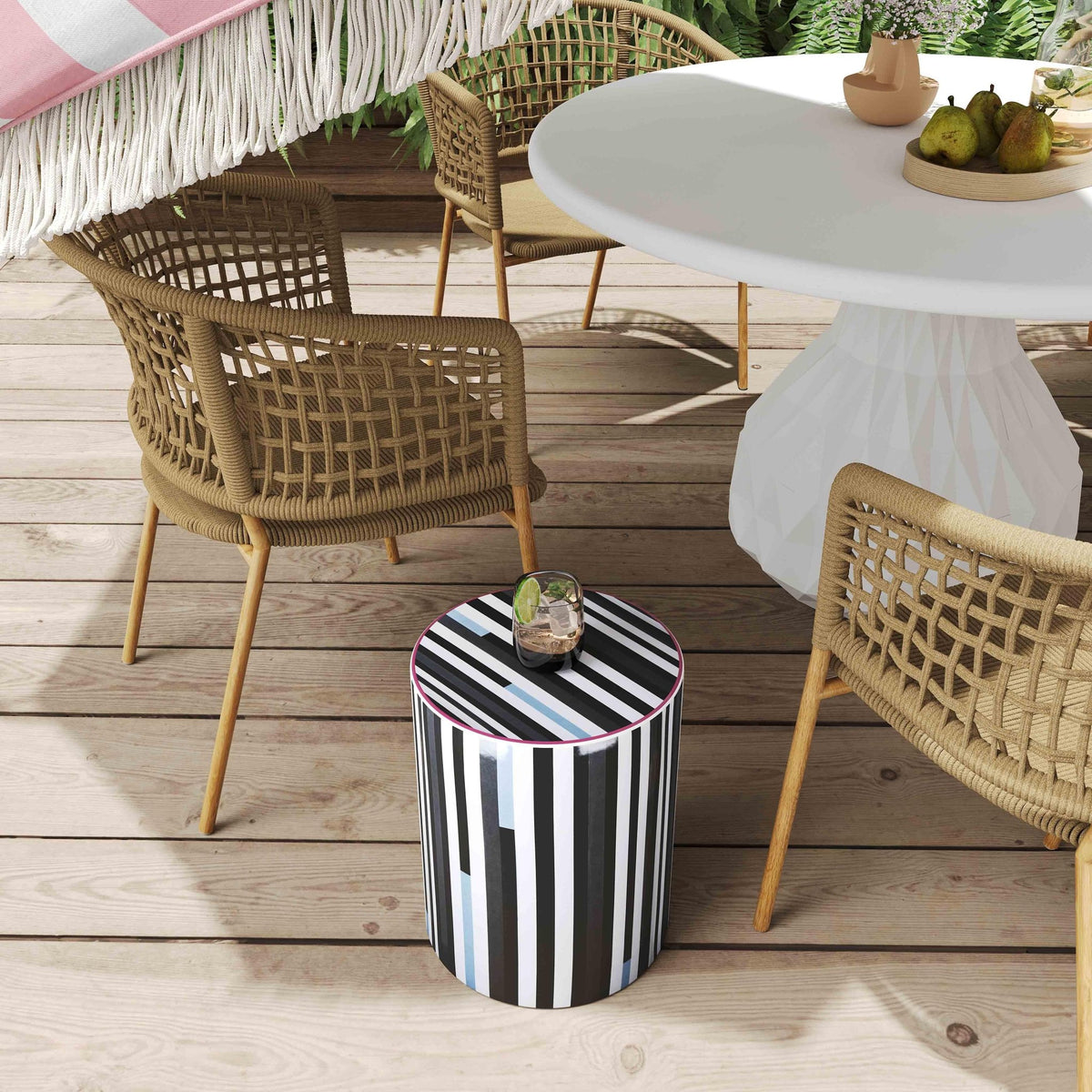 Taurus Ceramic Stool in Modern Stripes Print Stools| TOV