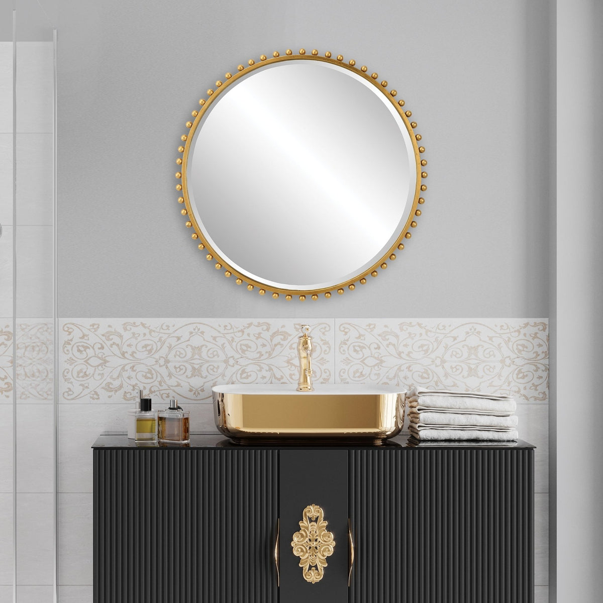 Taza Round Mirror, Gold Mirrors| Uttermost