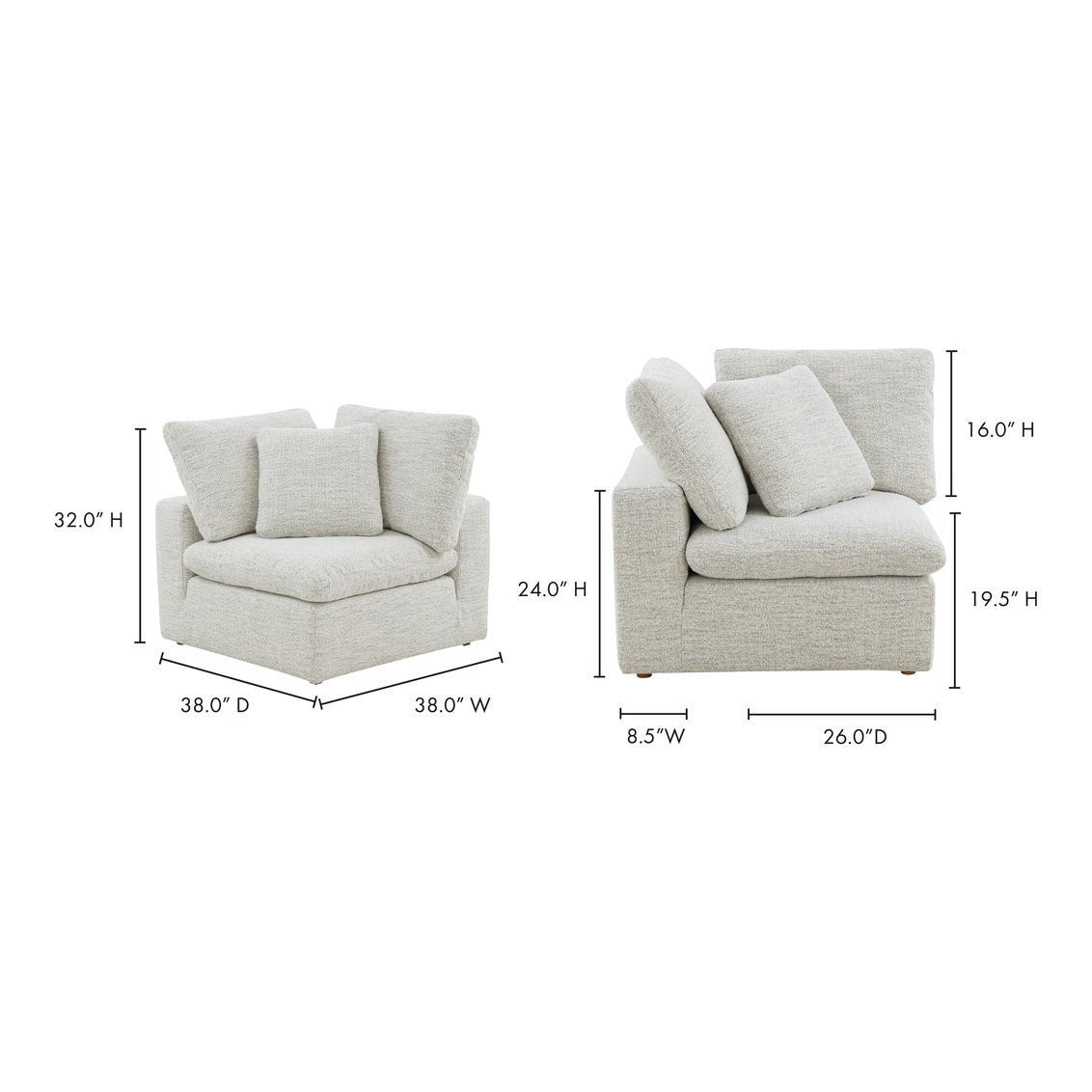 Terra Condo Corner Chair Neverfear™ Fabric Coastside Sand Sectionals| Moe's Home