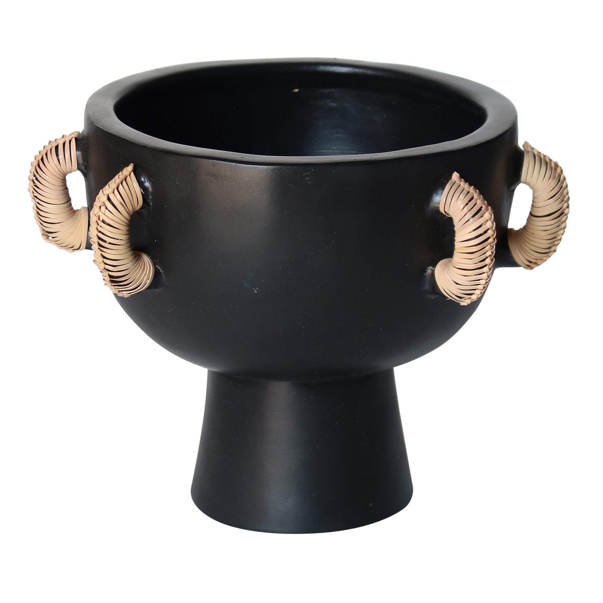 TERRACOTTA, 11"H EARED BOWL ON STAND VASE, BLACK Bowl| Sagebrook Home