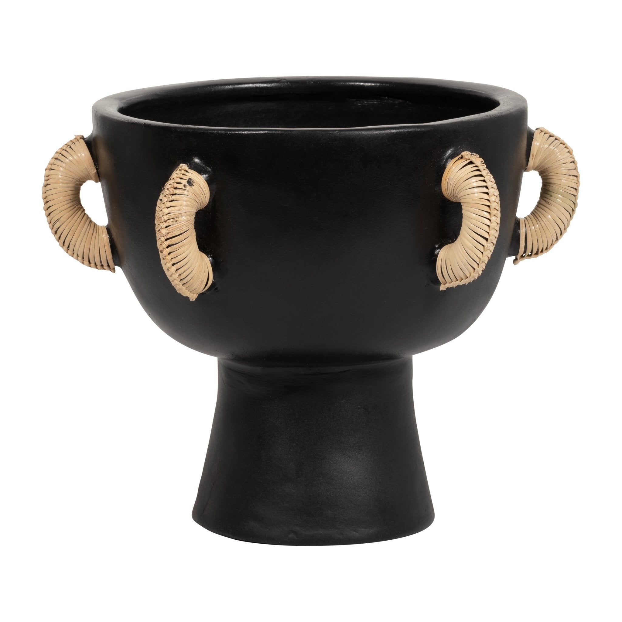 TERRACOTTA, 11"H EARED BOWL ON STAND VASE, BLACK Bowl| Sagebrook Home