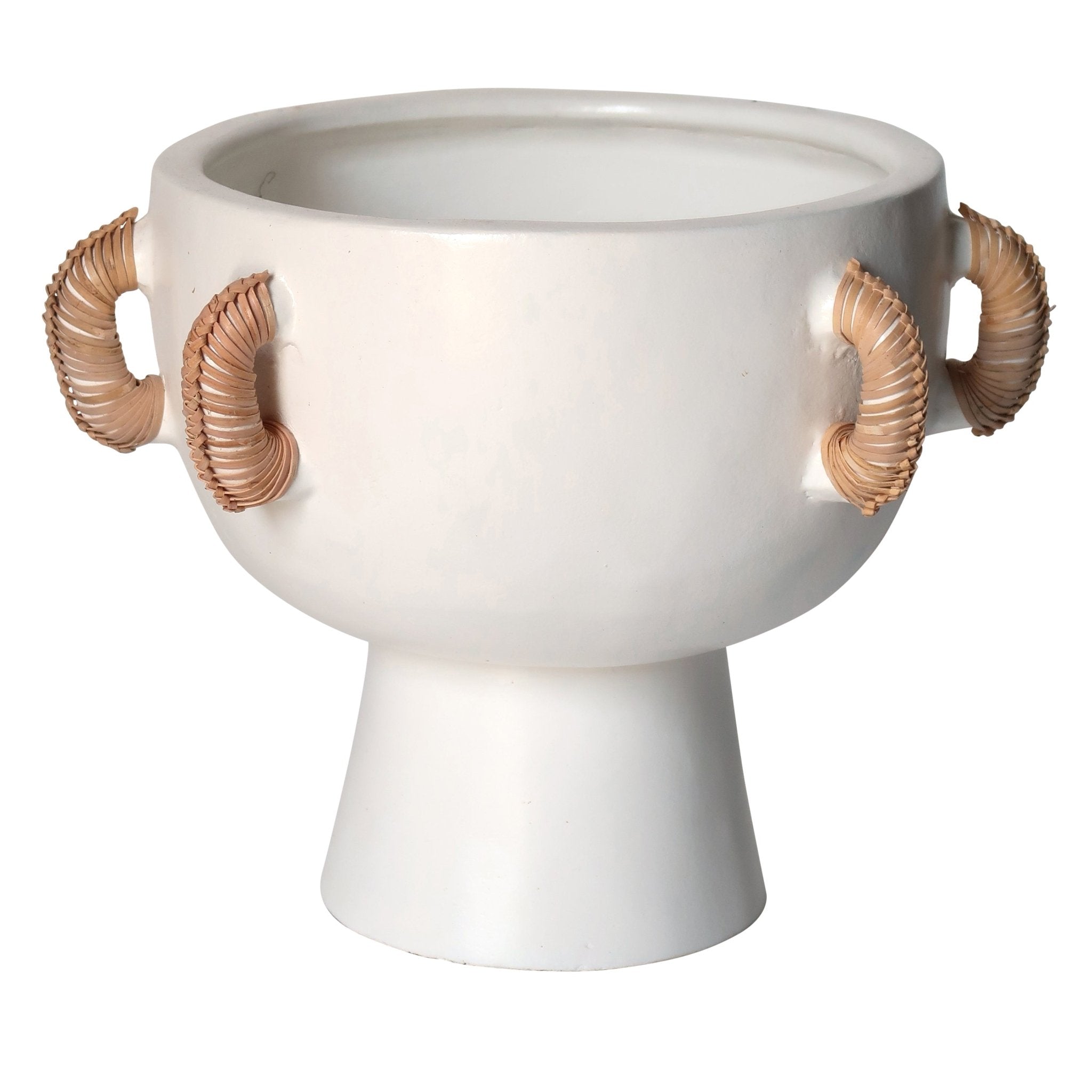 TERRACOTTA, 11"H EARED BOWL ON STAND VASE, WHITE Bowl| Sagebrook Home