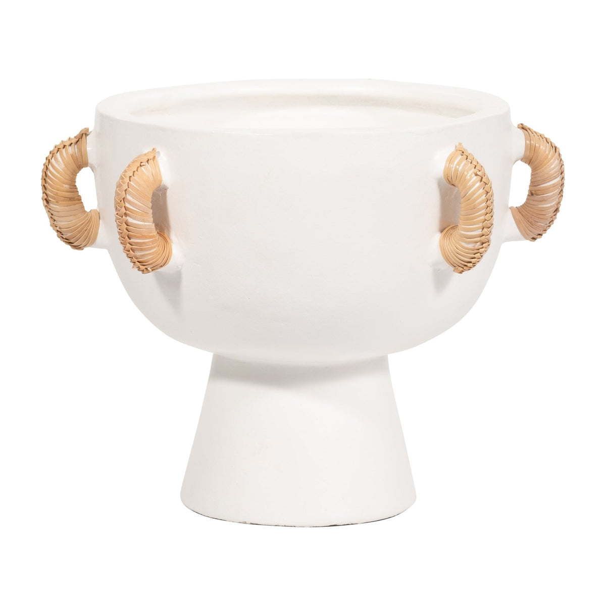 TERRACOTTA, 11"H EARED BOWL ON STAND VASE, WHITE Bowl| Sagebrook Home
