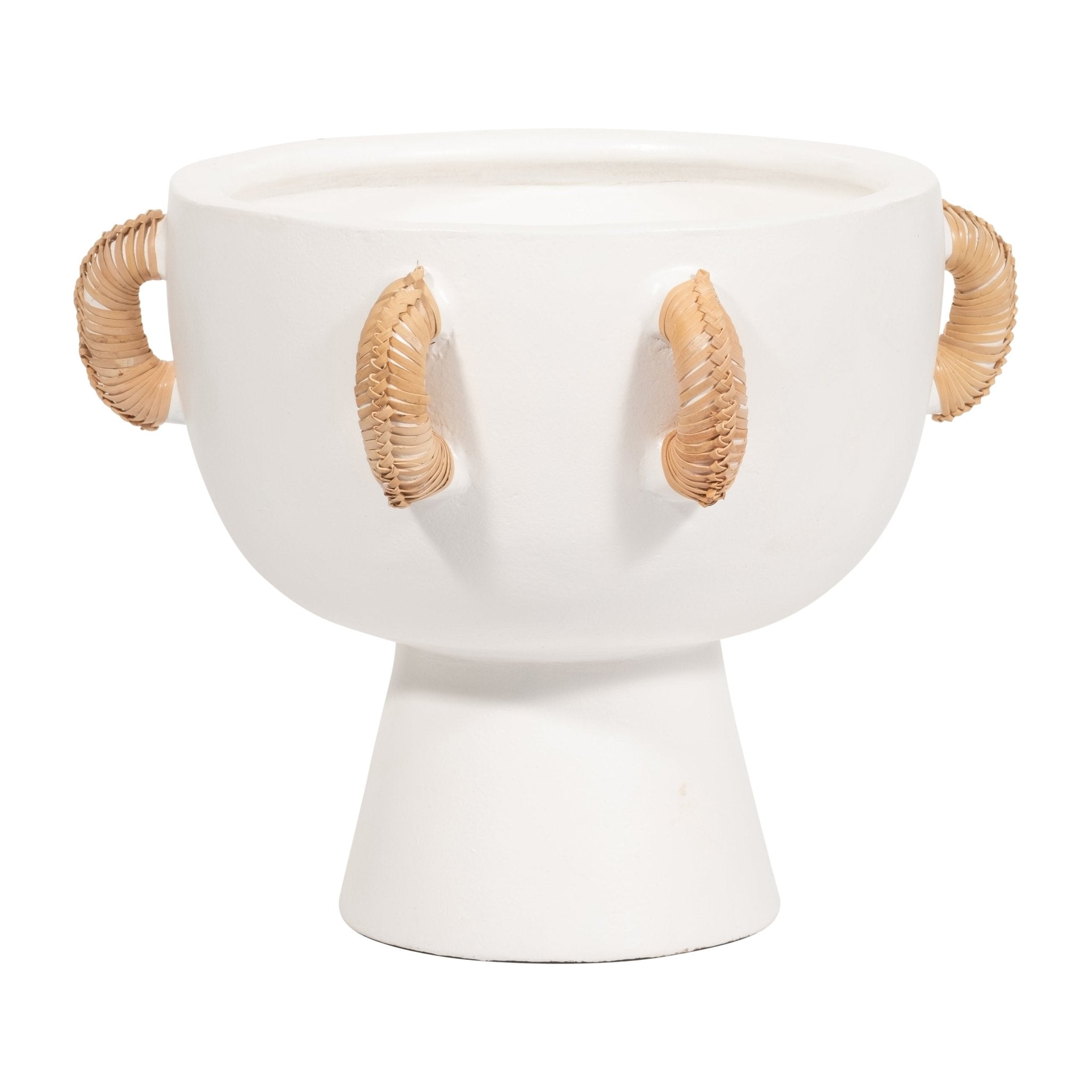 TERRACOTTA, 11"H EARED BOWL ON STAND VASE, WHITE Bowl| Sagebrook Home