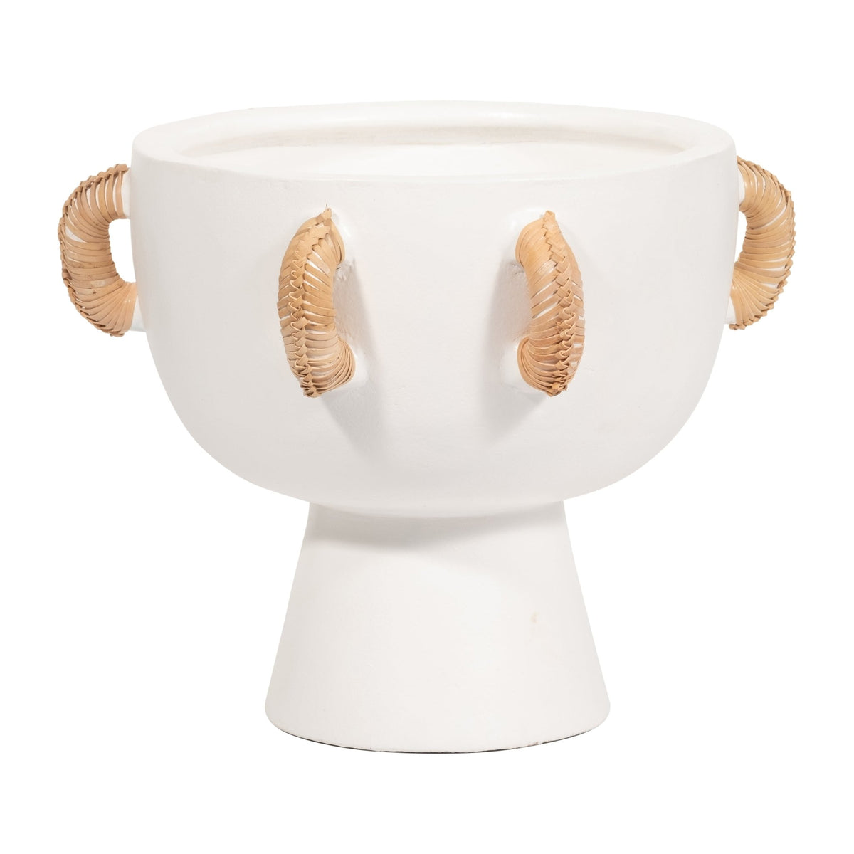 TERRACOTTA, 11"H EARED BOWL ON STAND VASE, WHITE Bowl| Sagebrook Home