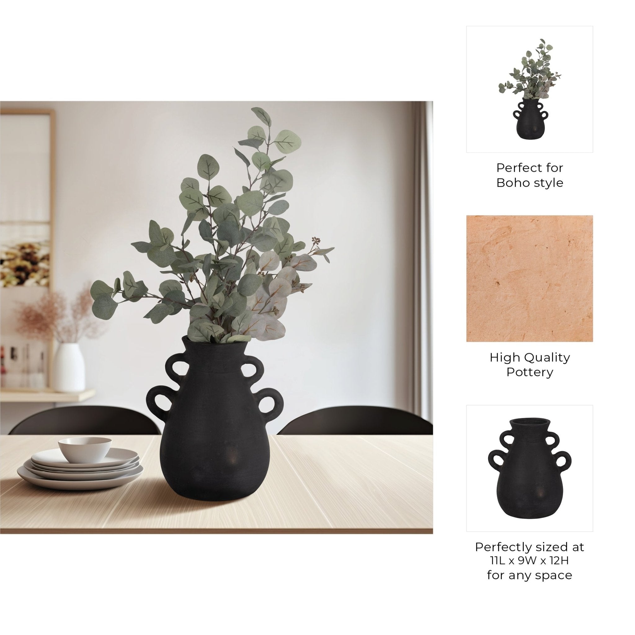 TERRACOTTA, 12" VASE WITH 4 HANDLES Vases and Jars| Sagebrook Home