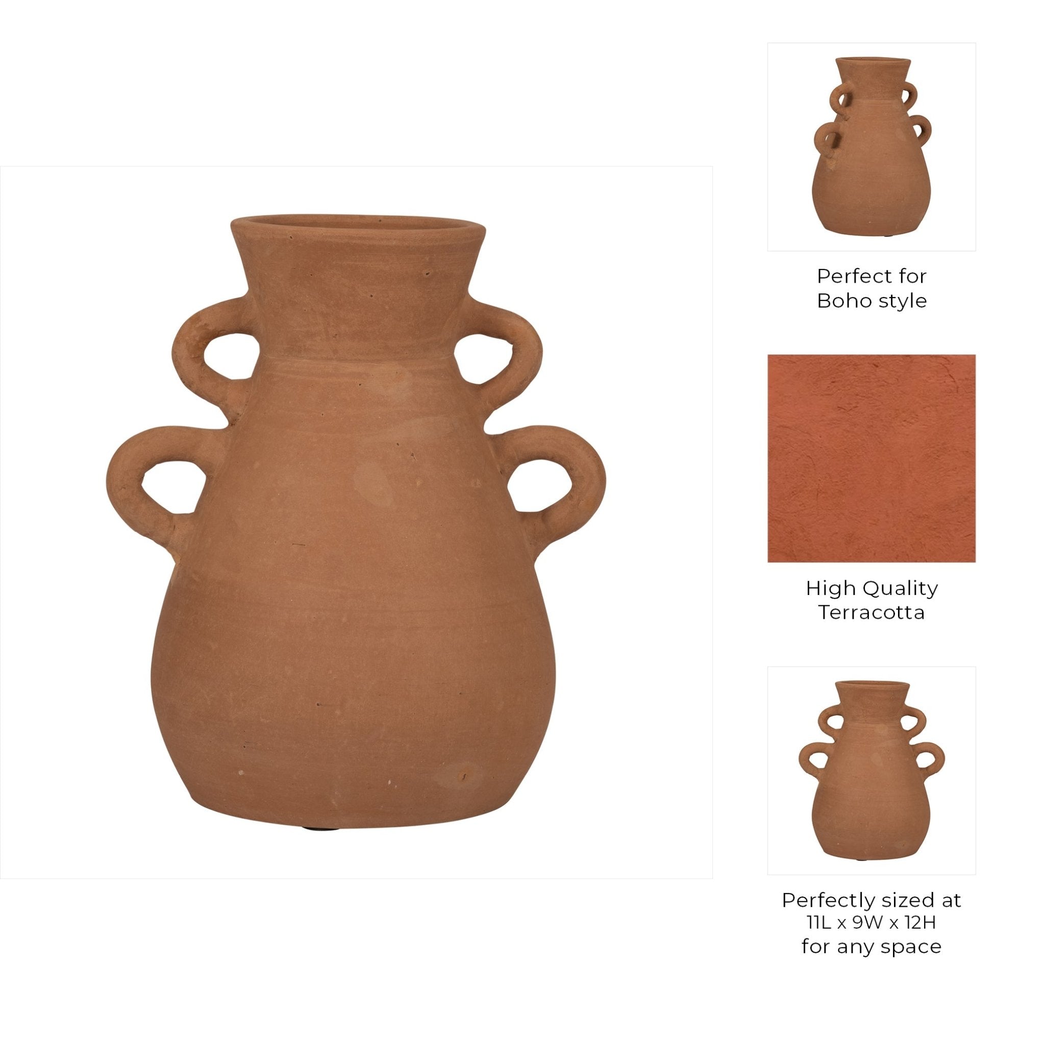 TERRACOTTA, 12" VASE WITH 4 HANDLES Vases and Jars| Sagebrook Home