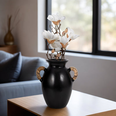 Terracotta, 12"h Eared Vase, Black - Al Rugaib Furniture