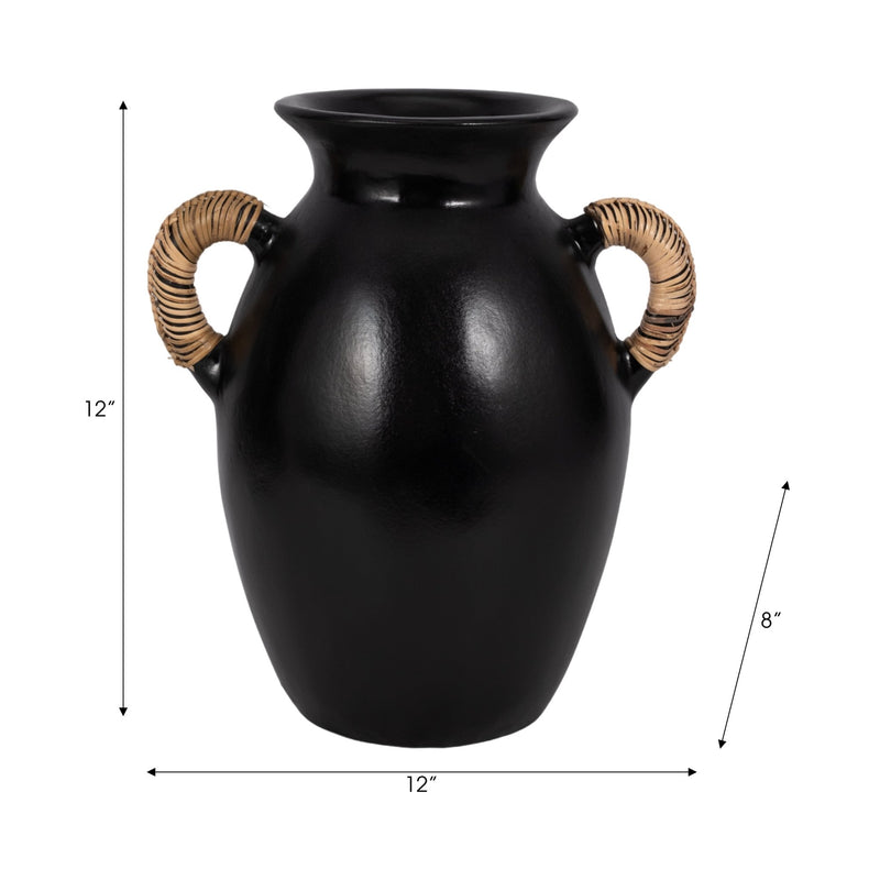 Terracotta, 12"h Eared Vase, Black - Al Rugaib Furniture