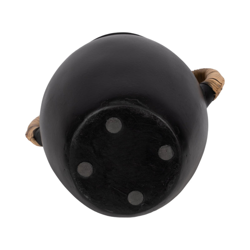 Terracotta, 12"h Eared Vase, Black - Al Rugaib Furniture