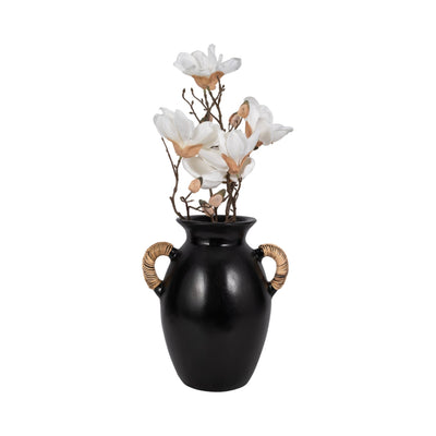 Terracotta, 12"h Eared Vase, Black - Al Rugaib Furniture