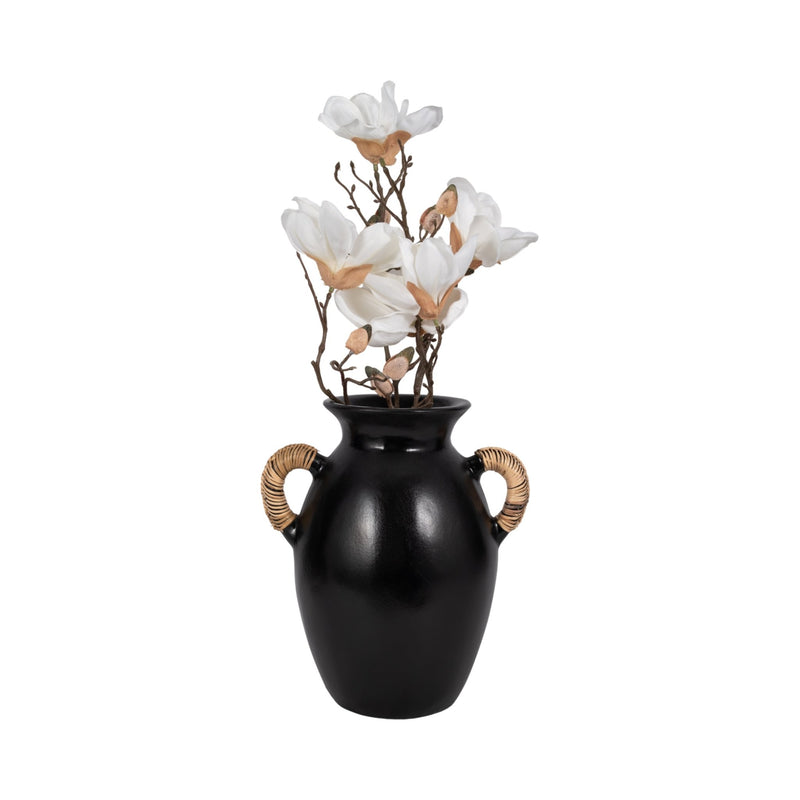 Terracotta, 12"h Eared Vase, Black - Al Rugaib Furniture