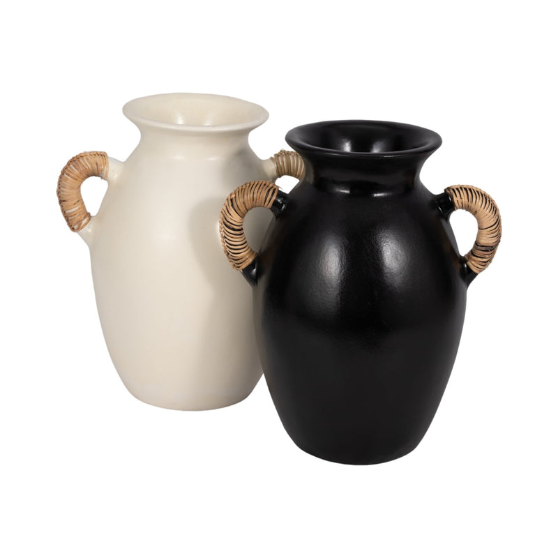 Terracotta, 12"h Eared Vase, Black - Al Rugaib Furniture